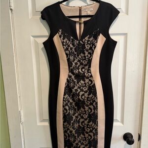 Chic Black and Cream Lace Midi Dress